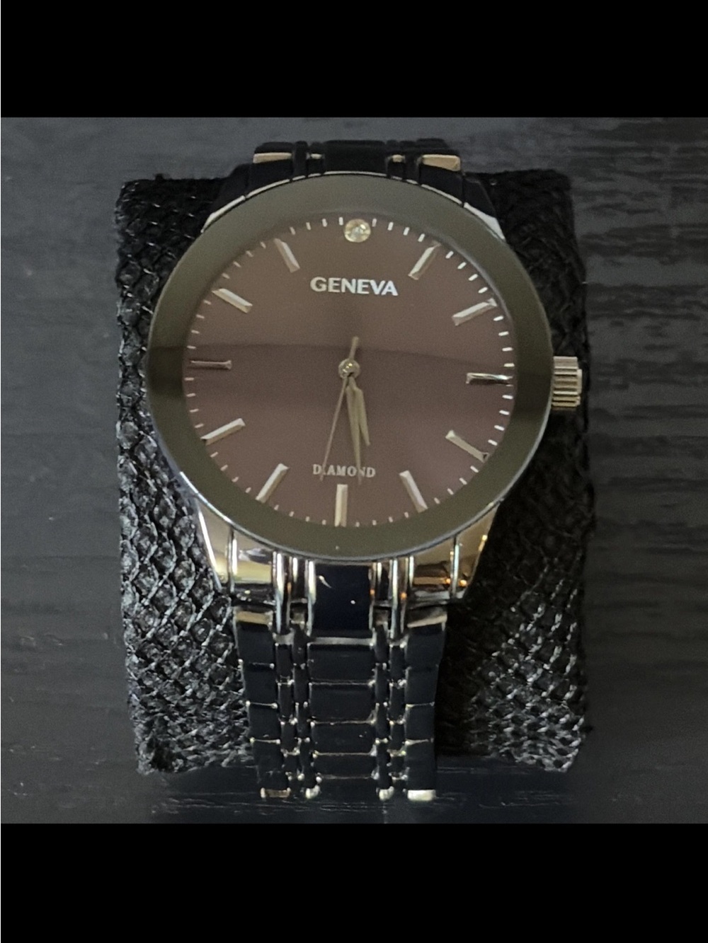 Geneva Black Dial Men's Bracelet Watch with Silver Accents